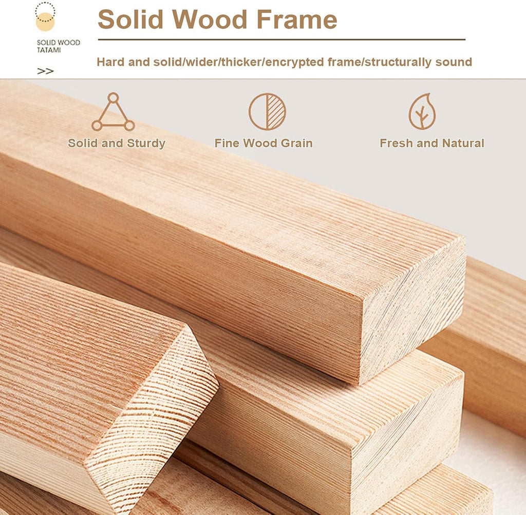 Floor Mattress Natural Solid Wood Bed Frame, Guest Tatami Mat, Wooden Slatted Pallet Floor Bed, Roll-Up Slatted