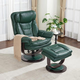 Modern Reclining Swivel Lounge Chair and Ottoman — Green Faux Leather
