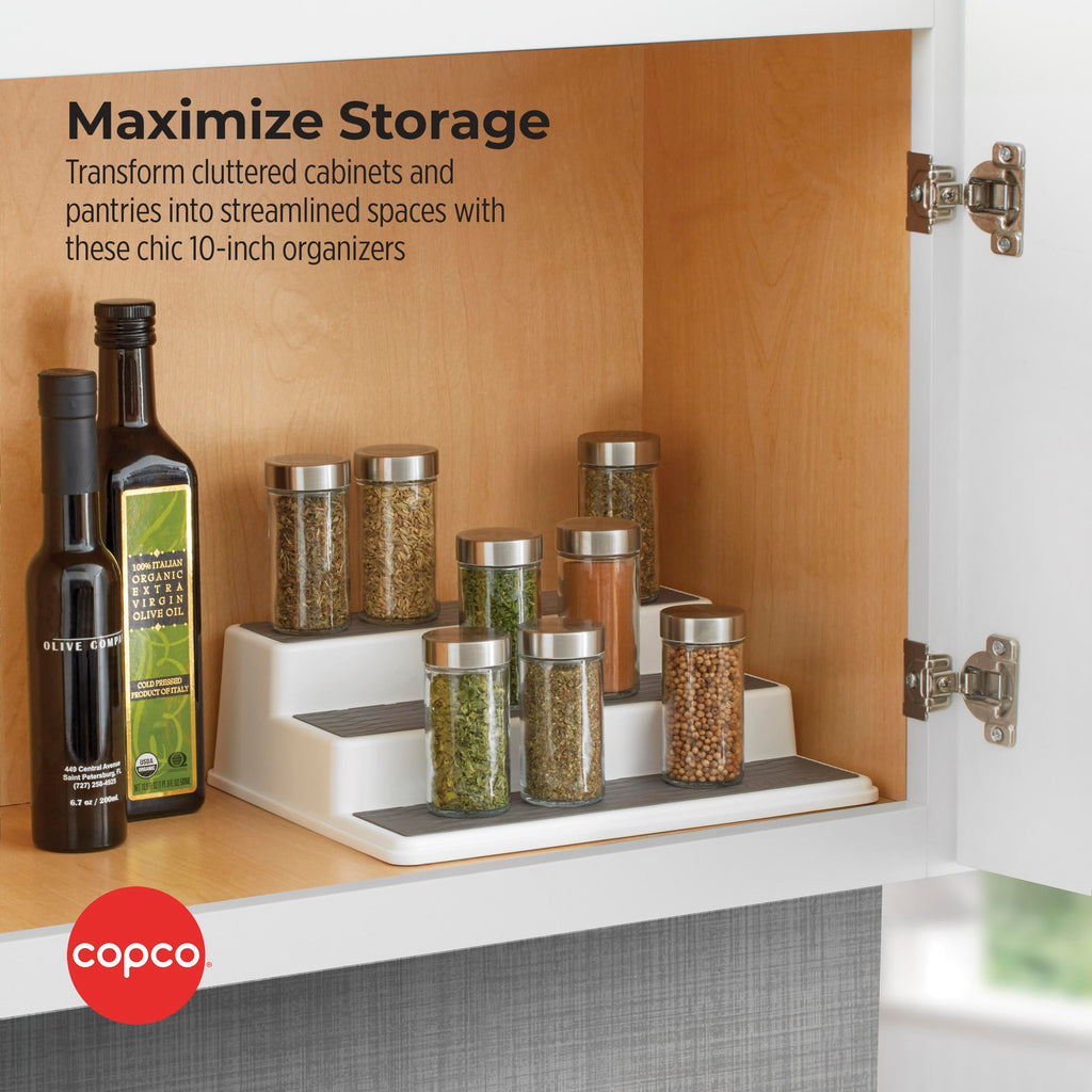 Grey 2 Non-Skid 3-Tier Spice Rack Organizer for Pantry, 2-Pack, 10-Inch