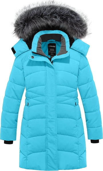 Girls Winter Coats Long Puffer Jackets Fleece Lined Removable Hood