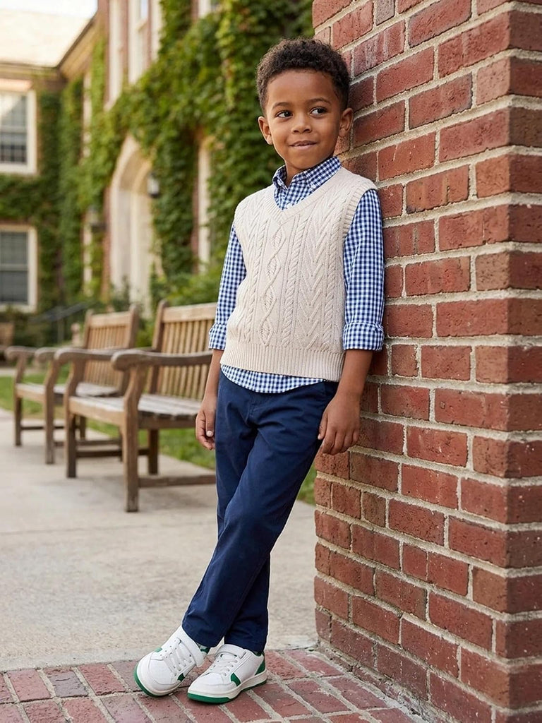 Boys Cable Knit Sweater Vest V Neck Pullover for Toddler