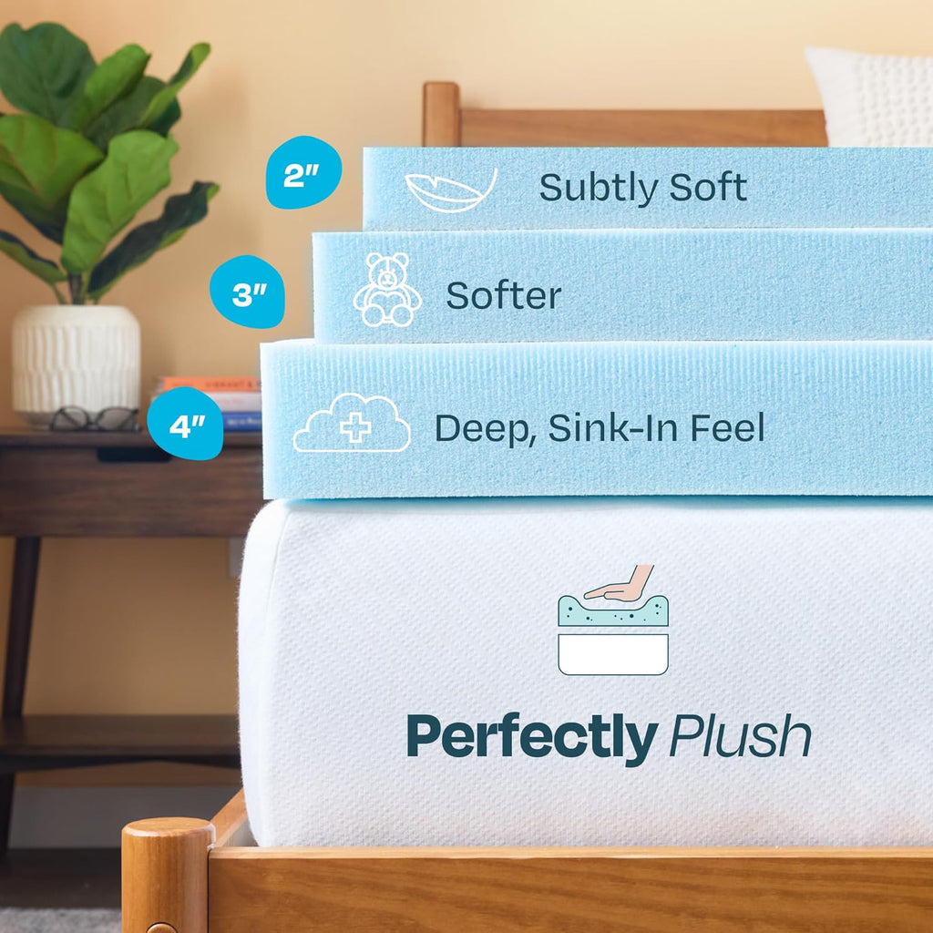 Memory Foam Mattress Topper, Queen Size - 2 Inch Gel Infused Memory Foam - Plush Feel - Cooling and Pressure