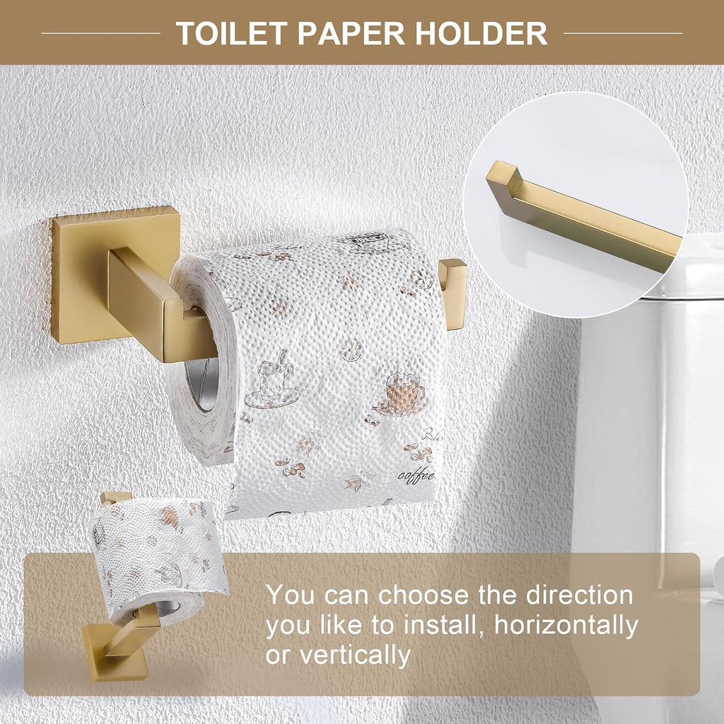 6-Piece Bathroom Towel Bar Sets Brushed Gold 23.6 inch Towel Bar Stainless Steel Towel Ring Coat Hook and Toilet