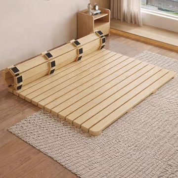 Scandinavian Natural Wood Slatted Roll-Up Bed Base, Japanese Tatami Style Platform, 74.8x31.5 Inch