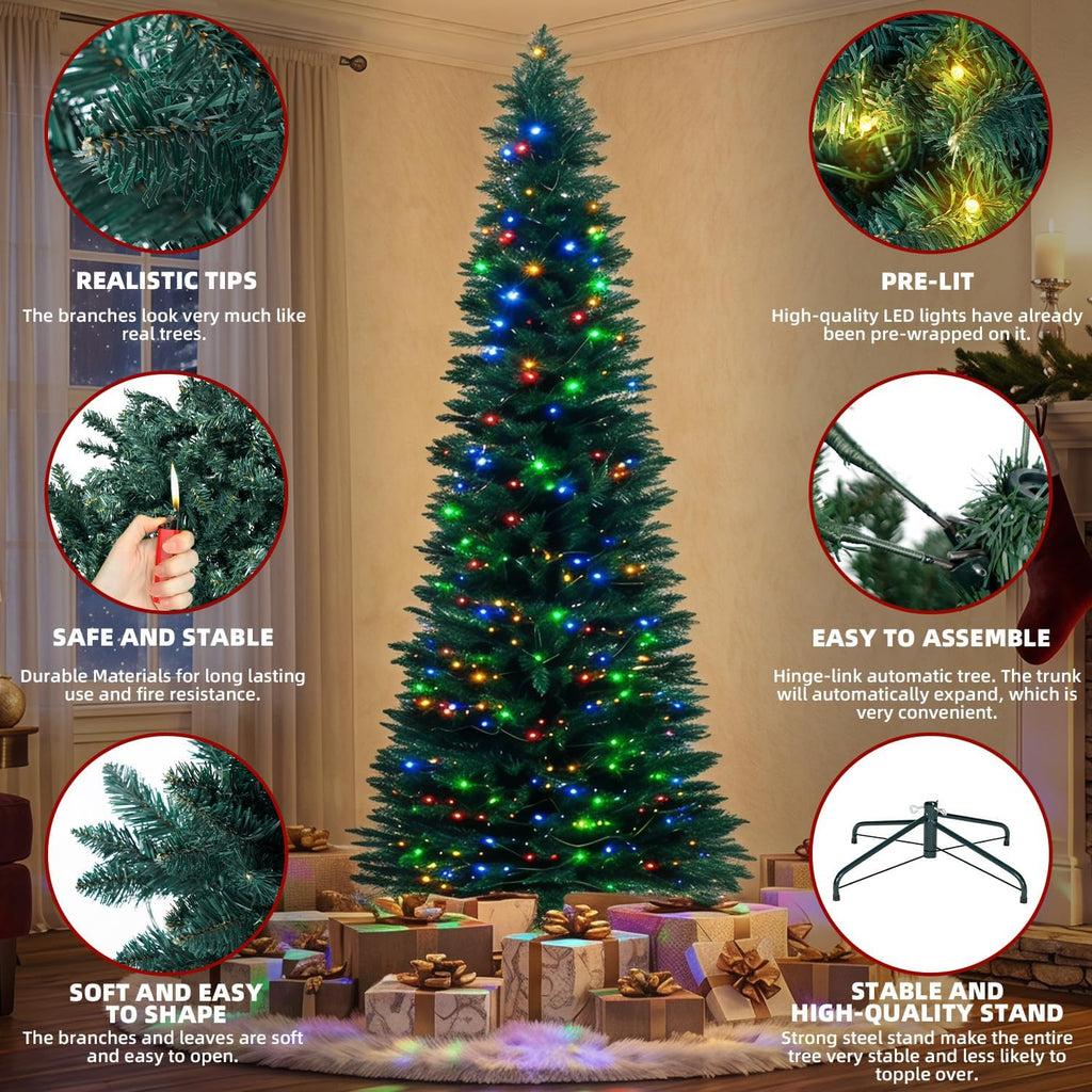 Prelit Slim Pencil Christmas Tree,Artificial Tall Skinny Xmas Tree