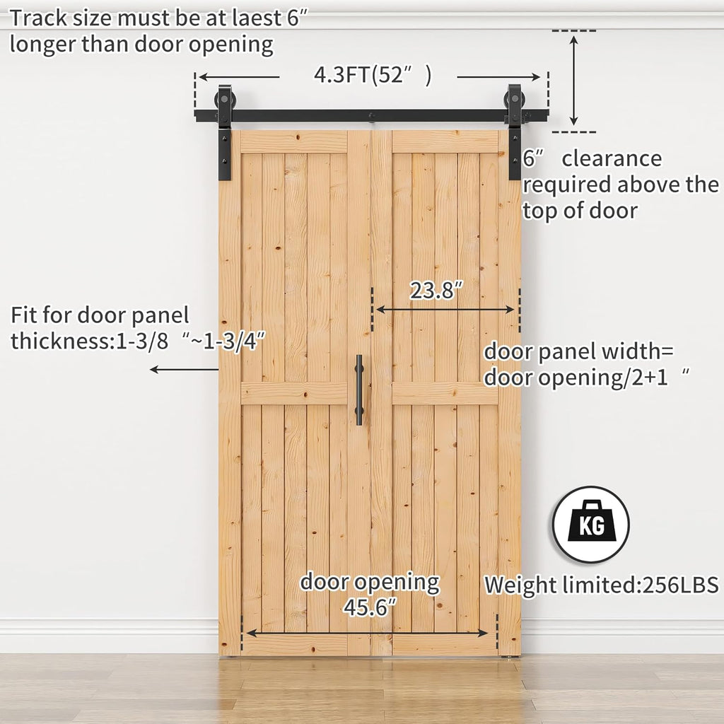 48"x84" Bi fold Barn Door with 52" Bifold Barn Door Hardware Kit for 2 Doors, No-Assembly Solid Spru