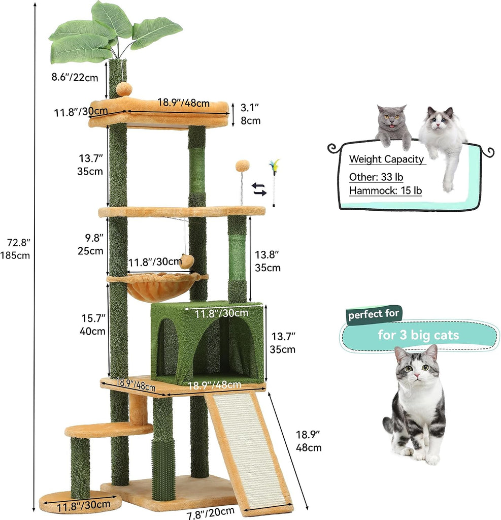Tall Cat Tree Tower with Leaves for Indoor Cats