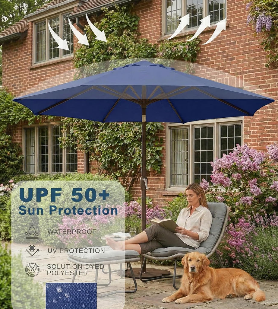 PatioKingdom 9FT Patio Outdoor Umbrella-UPF 50+ Sun Shade with Wind Vent, Push-Button Tilt & Smooth Crank Lift