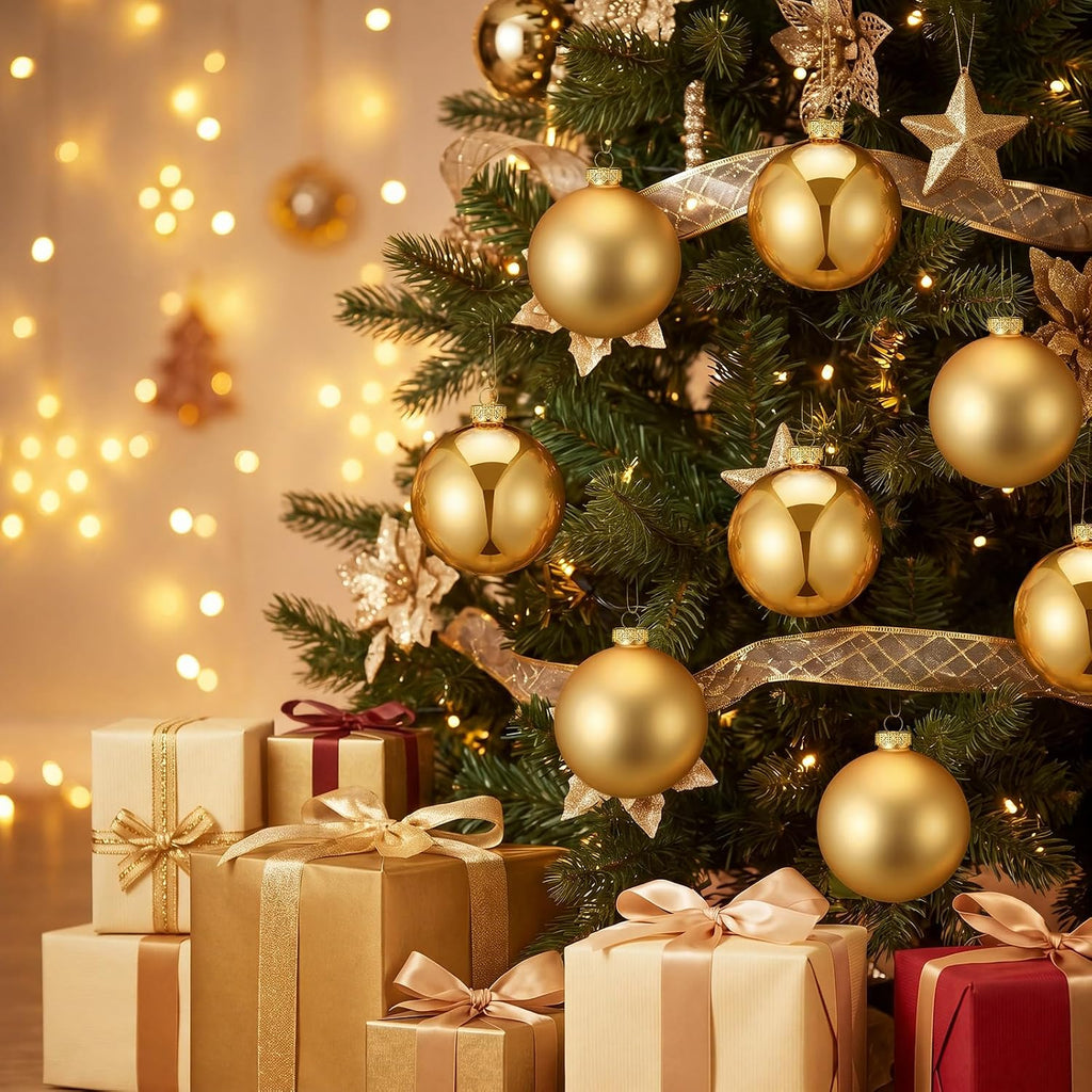 6 Pcs Large Christmas Glass Ornaments 4 Inch Balls, Gold