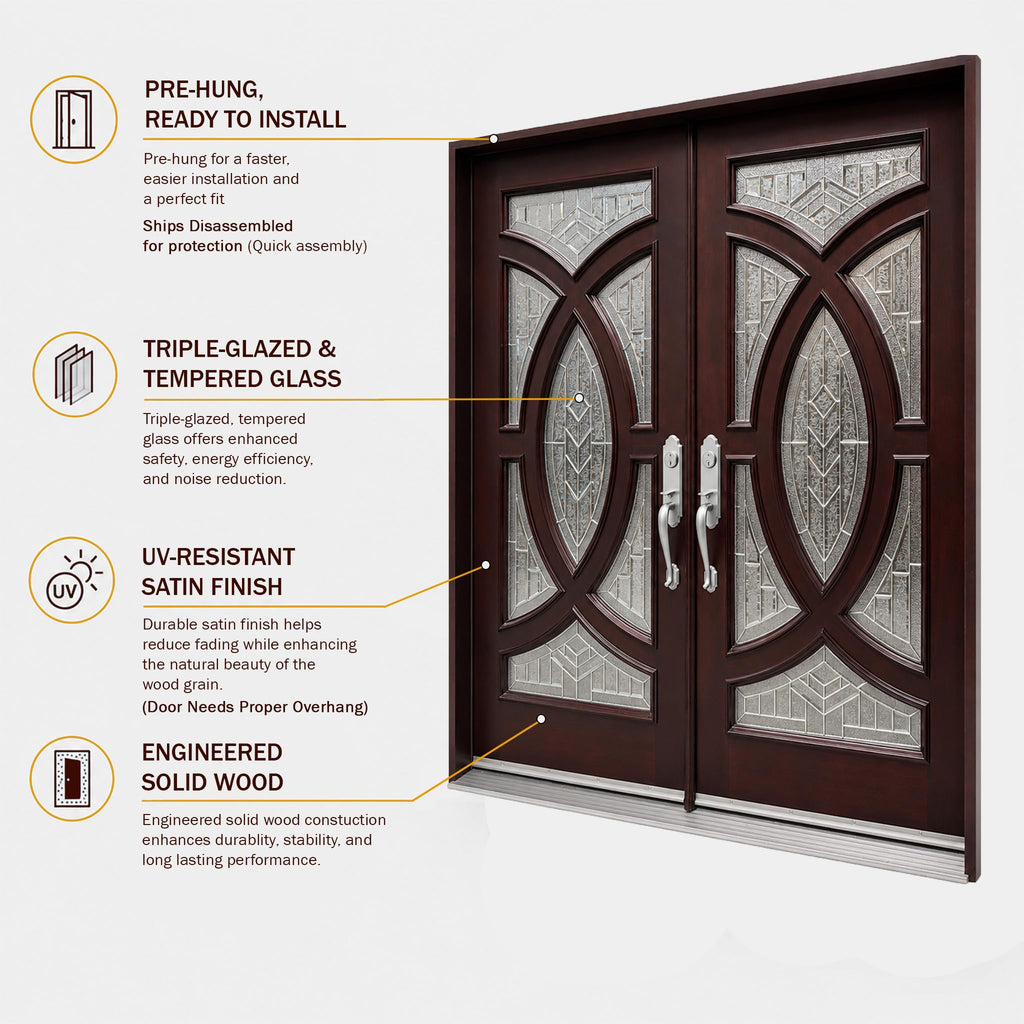 Exterior Front Entry Double House Wood Door (Right Hand, 72"X80")