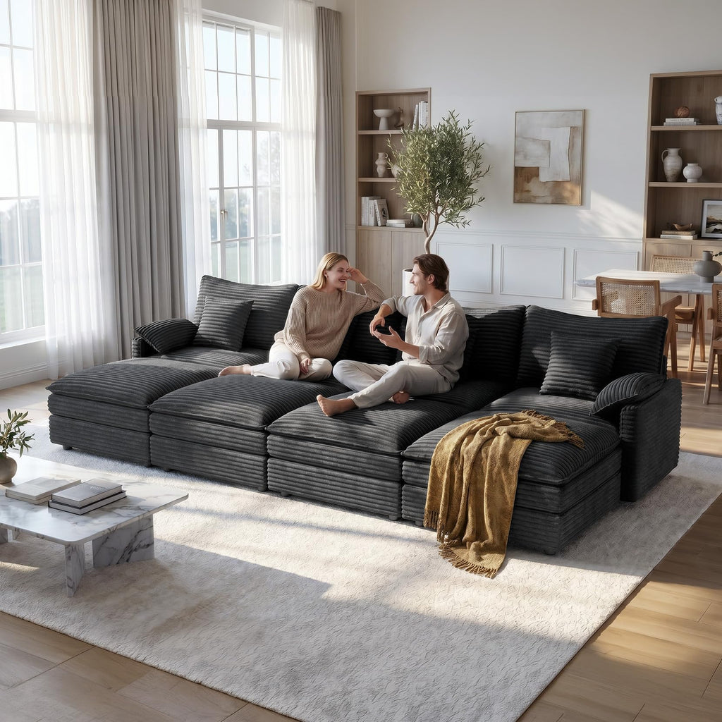142" Cloud Sleeper Couch Living Room, Sectional Sofabed, Grey