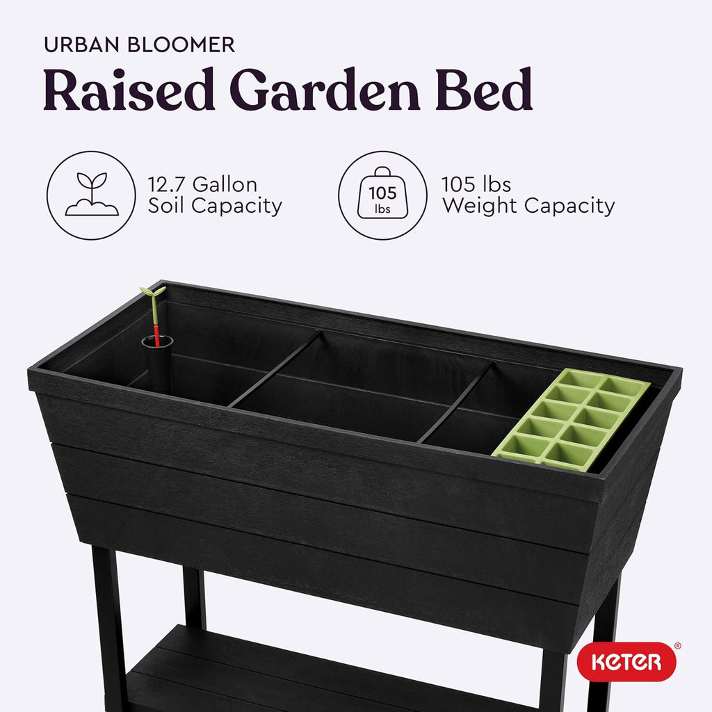 Urban Bloomer 12.7 Gallon Raised Garden Bed and Outdoor Herb Garden Planter with Self Watering Gauge and Drainage