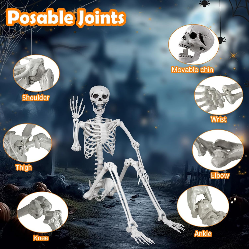 5.9ft/180cm Posable Halloween Skeleton, Life Size Skeleton Bones with Movable Joints for Halloween Graveyard Haunted