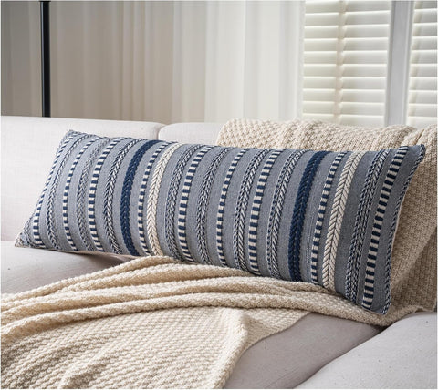 Boho Lumbar Pillow Covers 14x36 Long, Farmhouse Decorative Couch Pillow Cases, Navy Blue Accent Pillows of Bed, Sofa