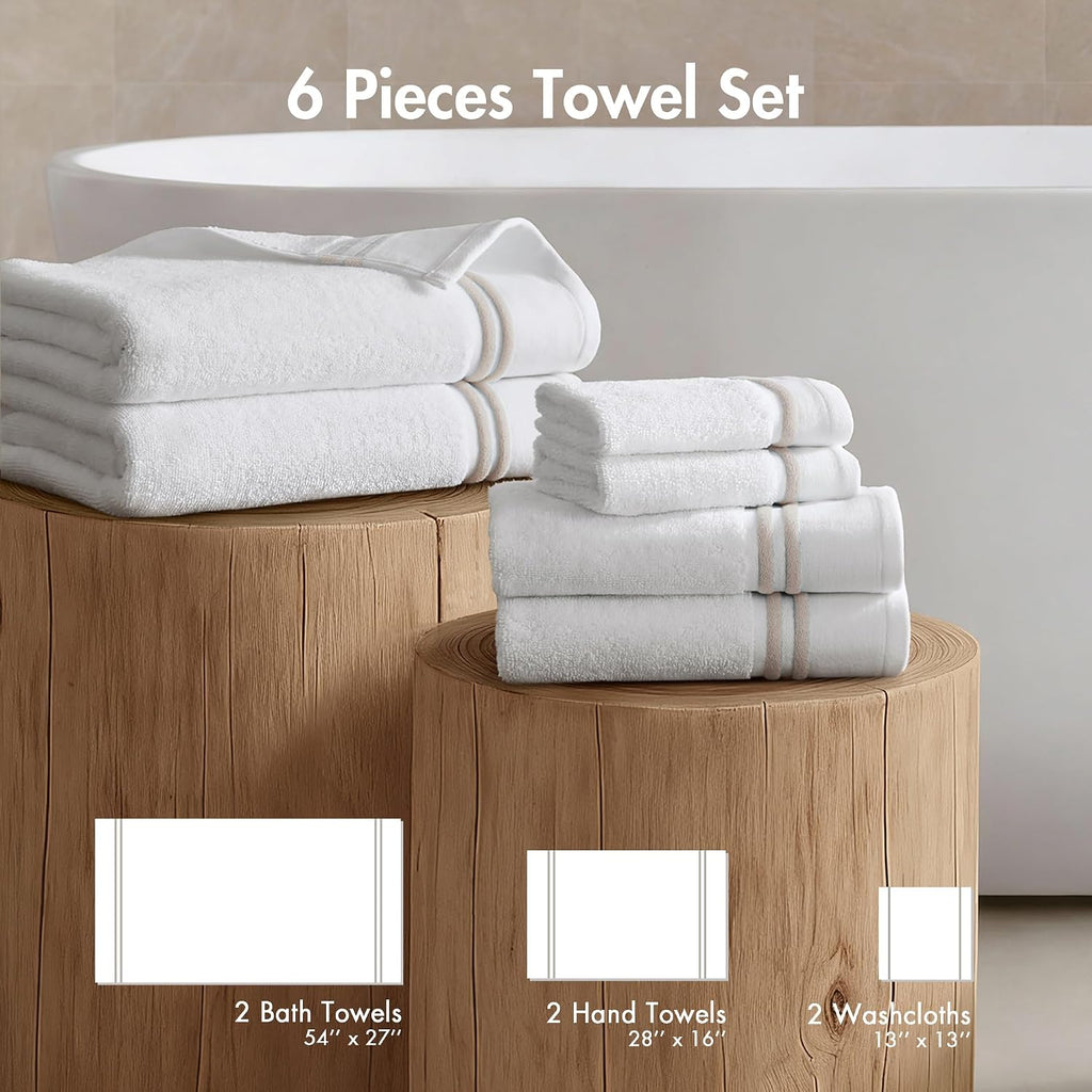 Park 6 Piece Bath Towel Set 600 GSM, 100% Cotton Terry, Highly Absorbent Quick Dry Bathroom Towels with Hotel Style