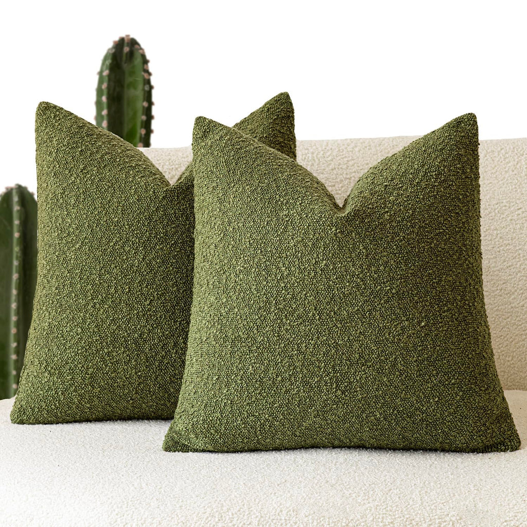 Decorative Textured Boucle Throw Pillow Covers 16x16 Inch, Green