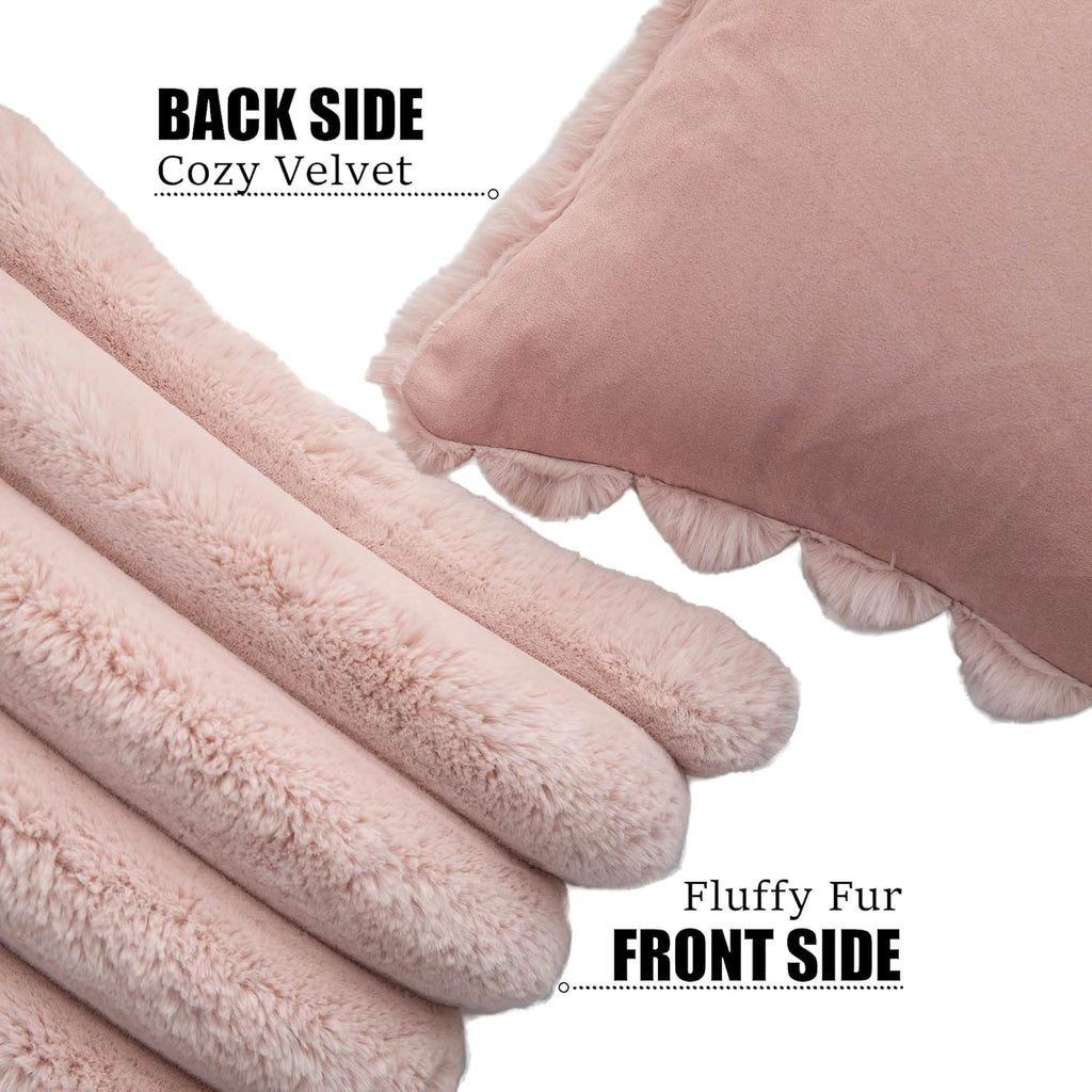 Pink Faux Fur Cozy Soft Striped Decorative Throw Pillow Covers 18x18 inch Set of 2,Velvet Pillowcase Cushion Case