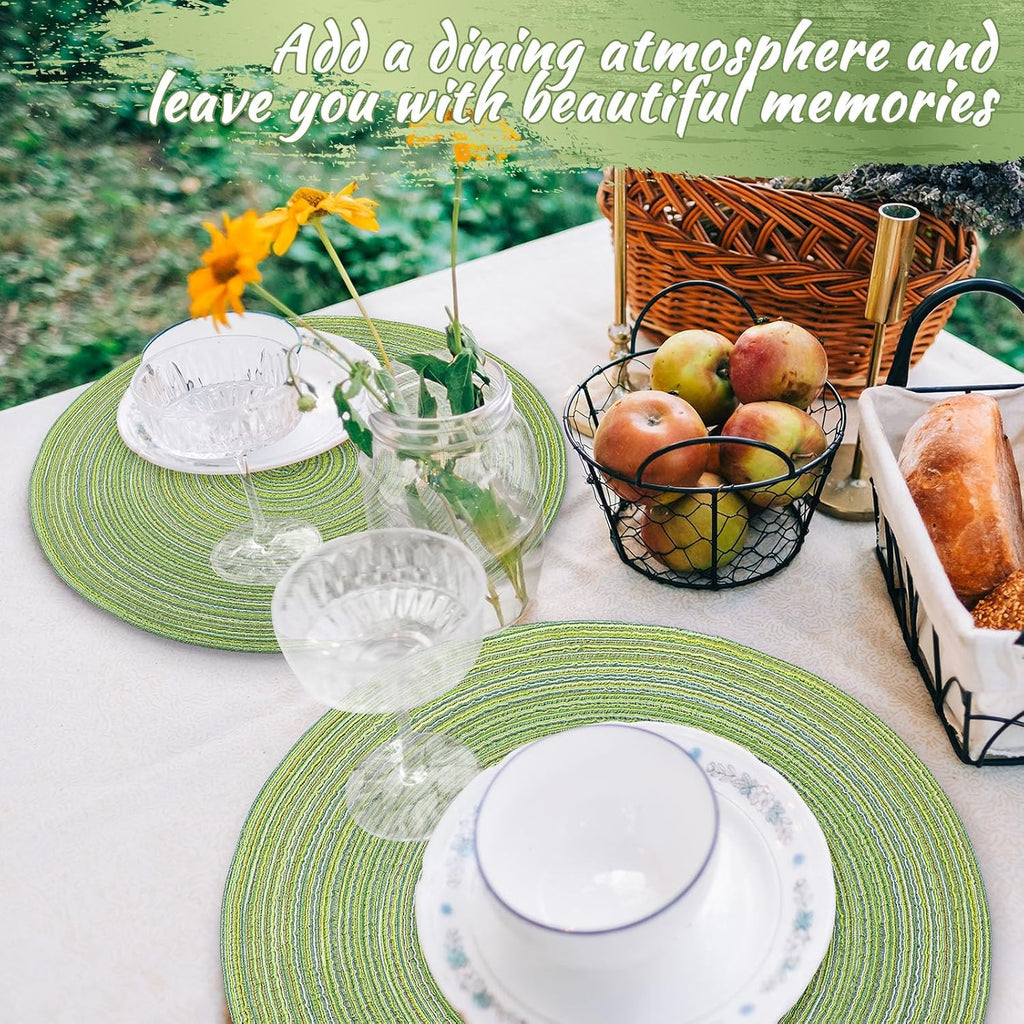Round Placemats 14.2 Inch Woven Braided Placemats Washable Reversible Circle Polyester Table Mats for Dinner - Set of 12
