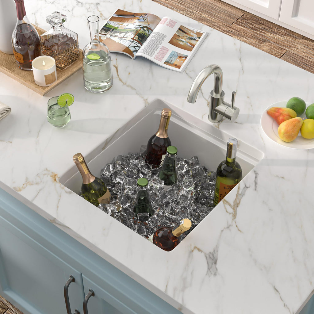 17"x19" Undermount White Bar Prep Sink Workstation
