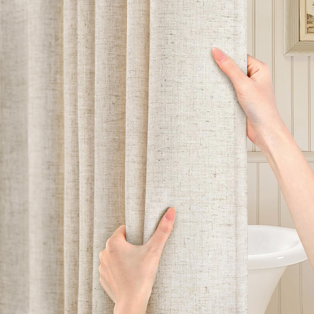 Ivory Linen Shower Curtain with Hooks, 72" W x 72" W