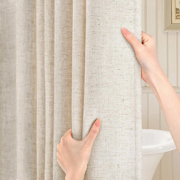 Extra Long Linen Shower Curtain Boho Farmhouse Beige Shower Curtains Neutral Luxury Fabric,Ivory 72 x 84