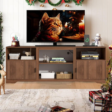 Fluted TV Stand for Tvs up to 80",Mid Century Modern TV Stand with Open Adjustable Shelf,Entertainment Center Wood TV