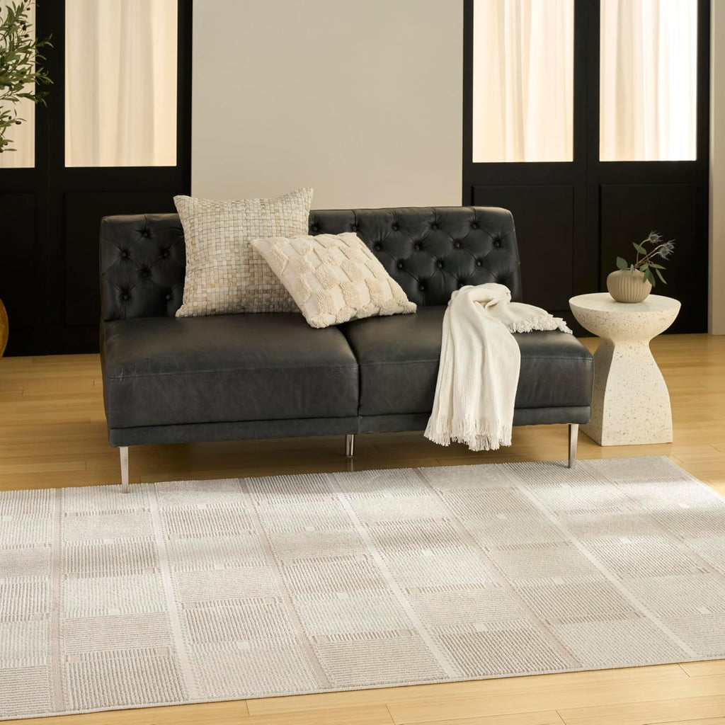 Home Nordic Ivory Taupe Area Rug - Easy Clean, Non Shedding, Bed Room, Living Room, Dining Room, Kitchen (5'