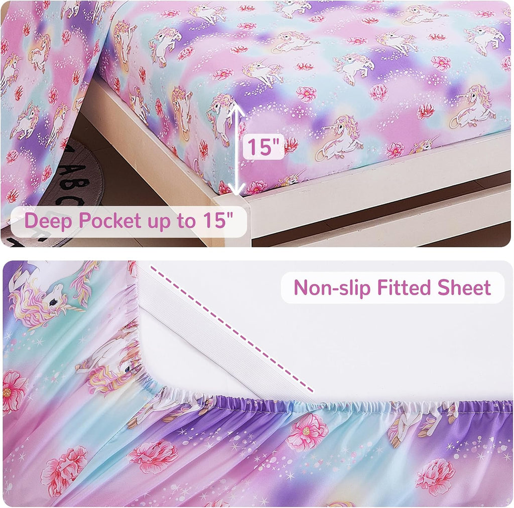 Kids Full Bedding Sets for Girls, Soft Full Comforter Set with Sheets, 7 Pieces Microfiber Bed in a Bag, White