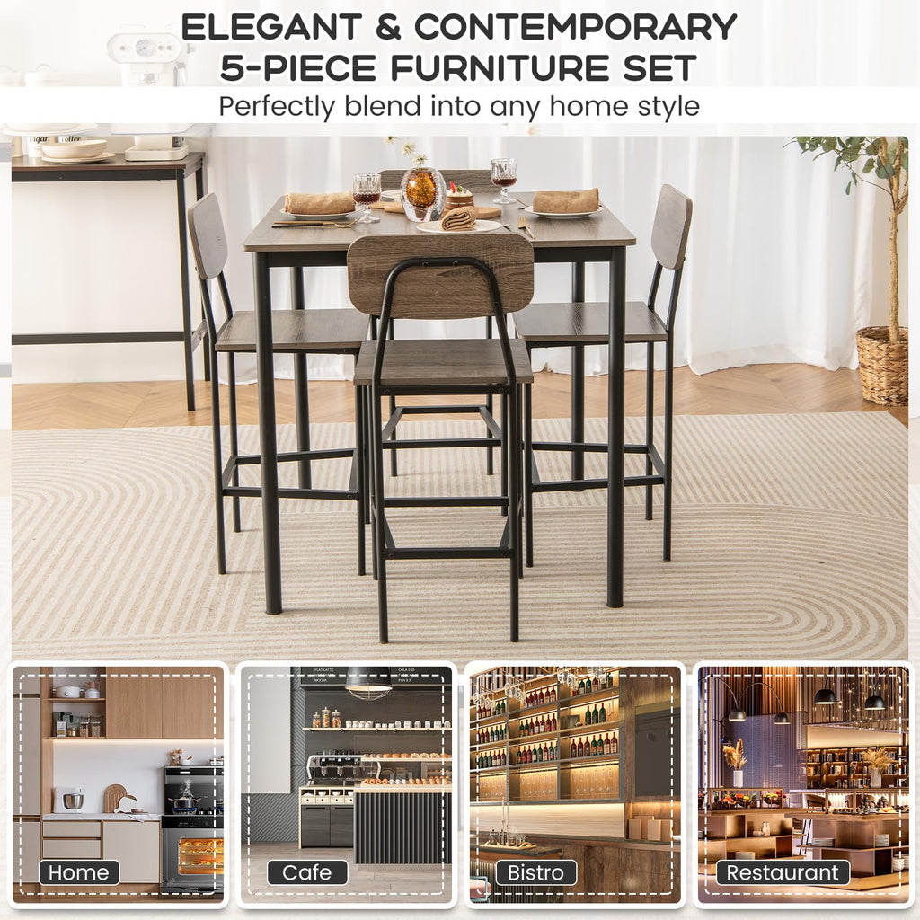 5-Piece Counter Height Dining Table Set for 4