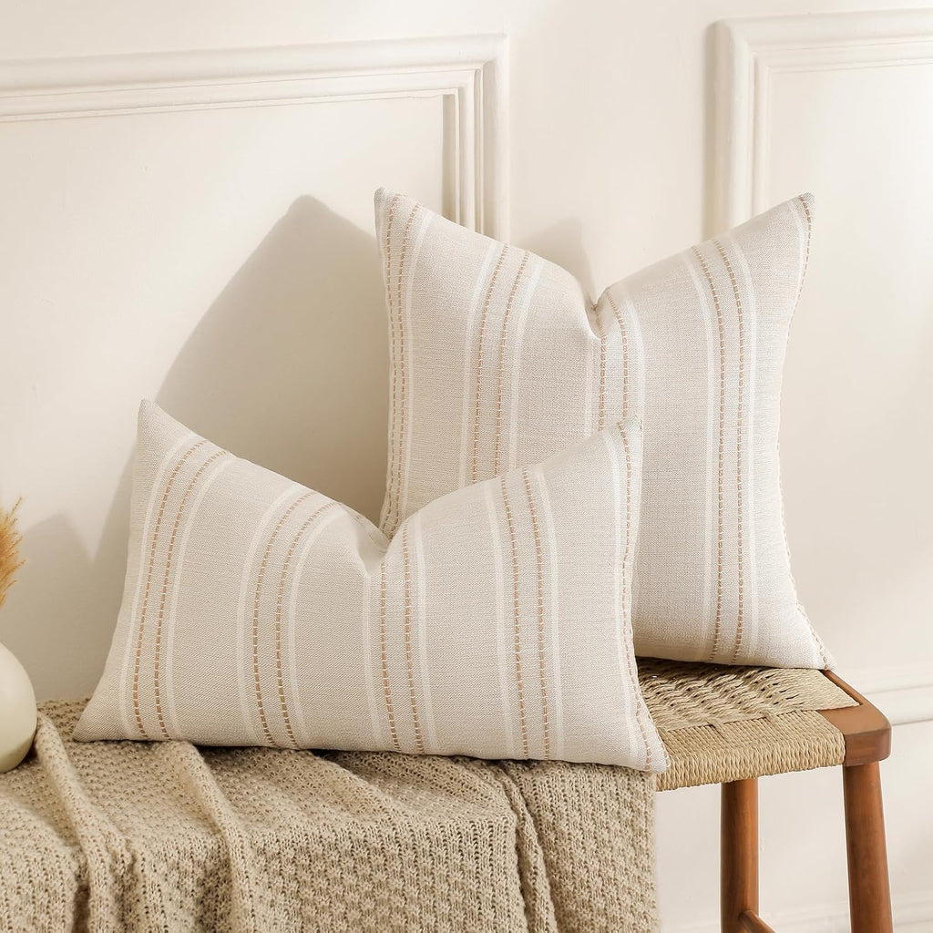 Stripe Throw Pillow Covers 12x24 Lumbar Khaki Farmhouse Pillow Covers
