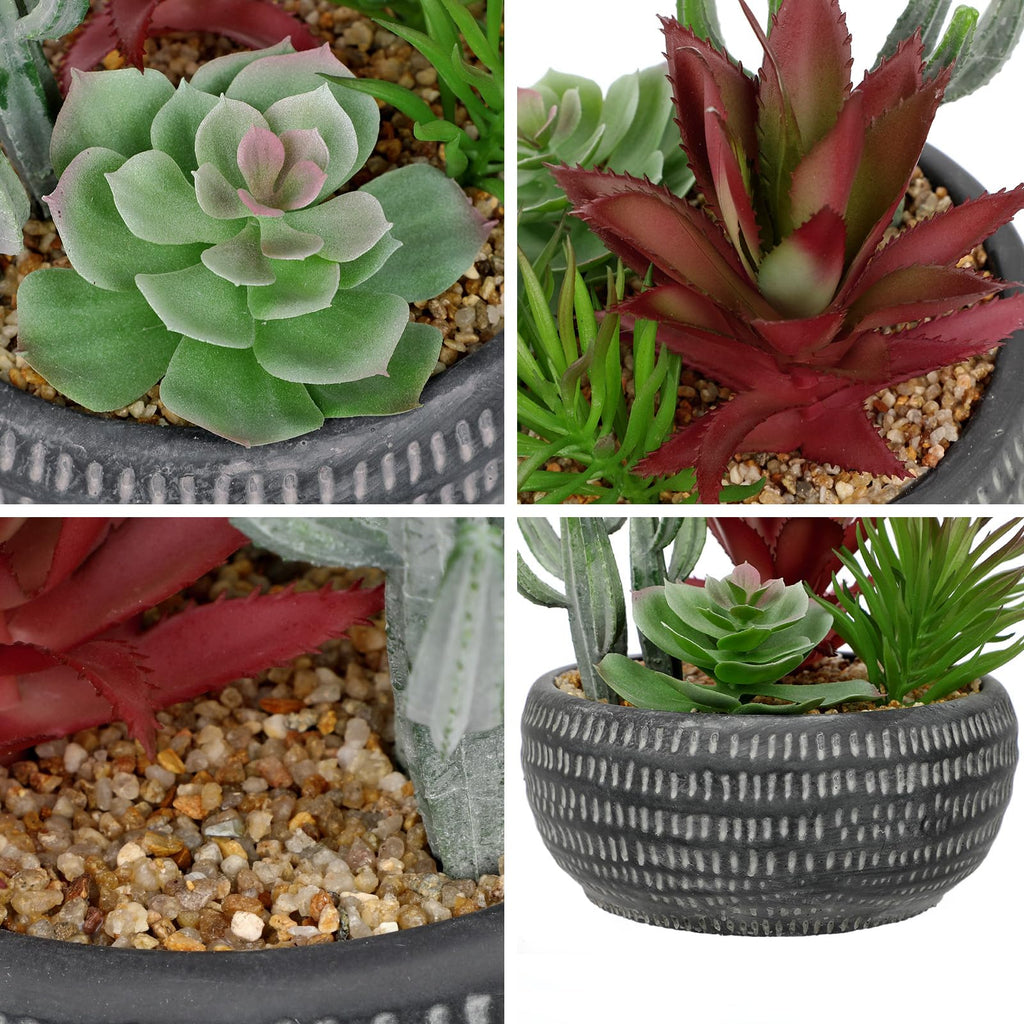 Fake Succulents in Black Cement Pot, Artificial Succulent Plants Arrangement Decor, Small Faux Potted Plants Tabletop