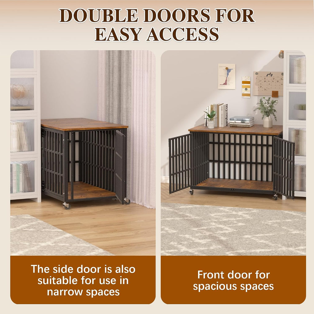 48 Inch Dog Crate Furniture, Heavy Duty Wooden Dog Kennel for Large Dogs, Chew Proof & Escape-Proof Indoor Dog Cage
