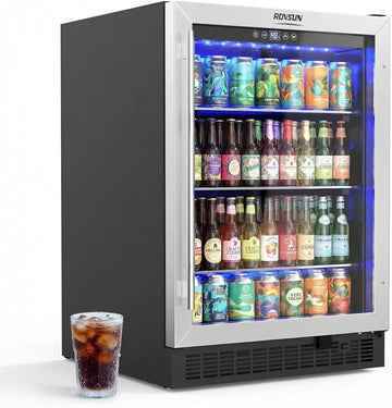24 Inch Beverage Refrigerator, 5.8 Cu.Ft. Under Counter Beverage Fridge with Gla