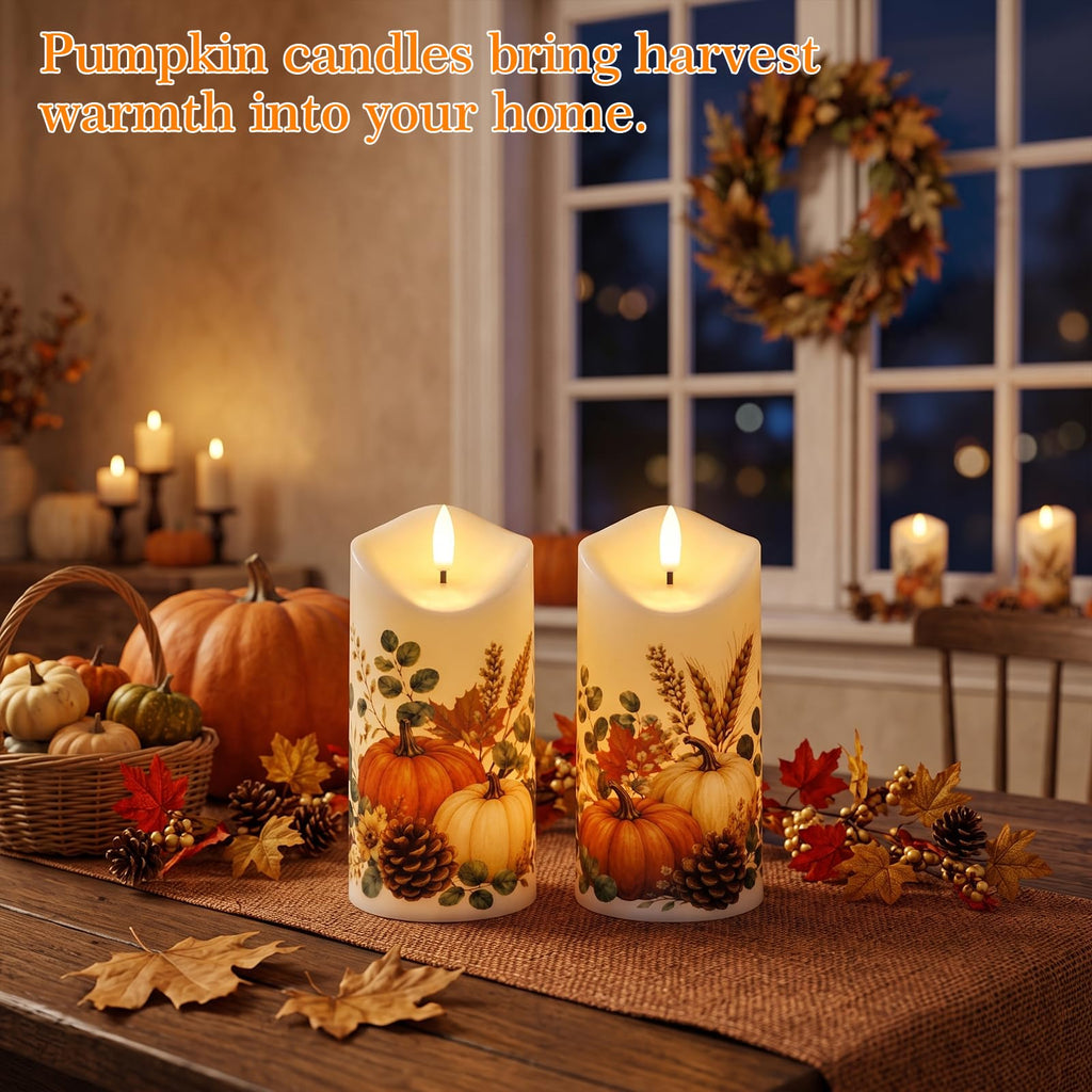 Fall Decor, Flameless Pumpkin Pillar Candles with Remote