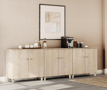 Modern Sideboards Credenza Storage Cabinets, 3 Pieces, Light Oak