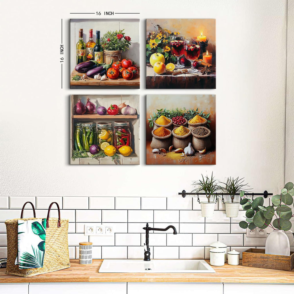 Kitchen Wall Decor Mason Jar Wall Art Spices Food Canvas Prints Kitchen Ingridients Picture Rustic Still Life