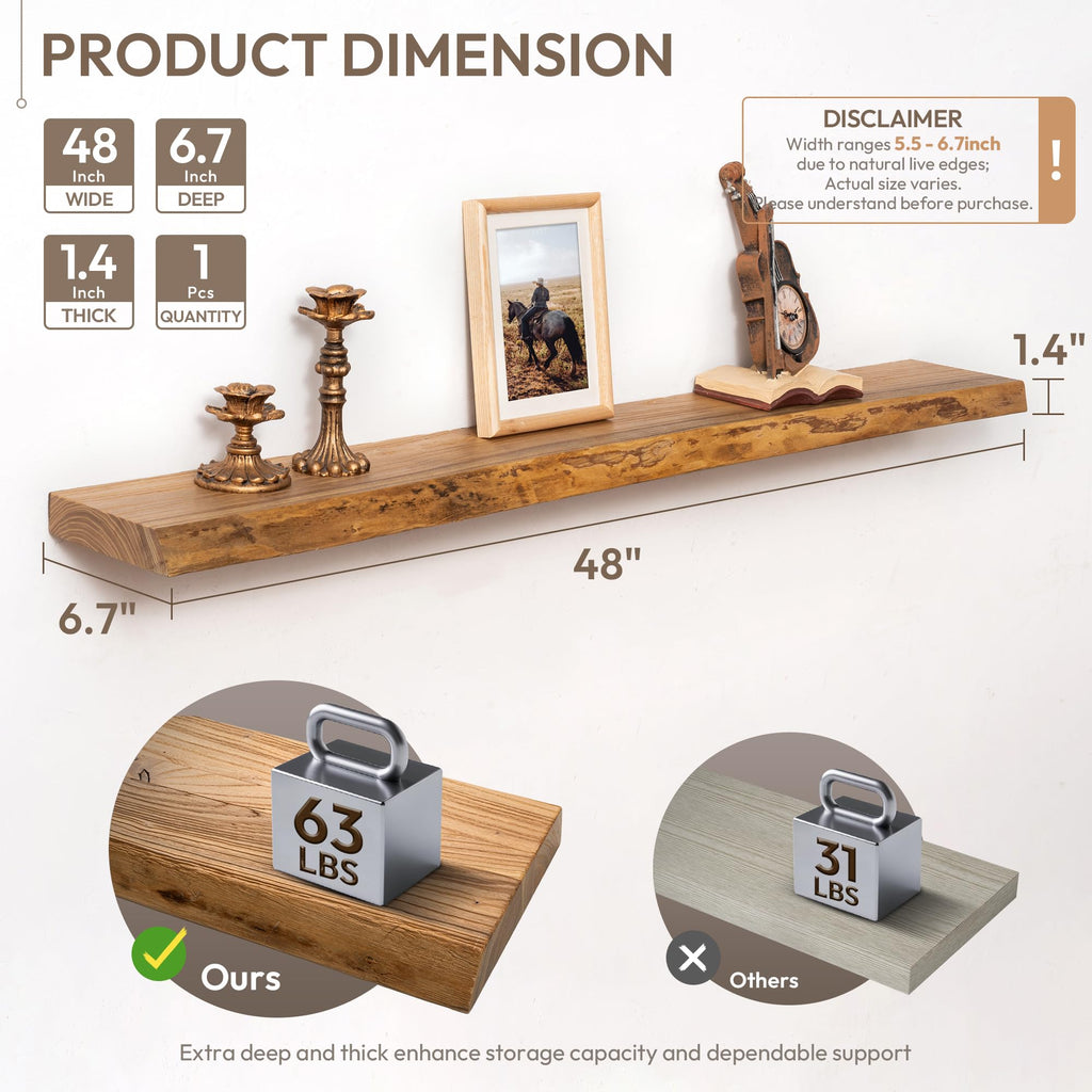 48in Wood Floating Shelves for Wall Mounted, 1Pack|Natural