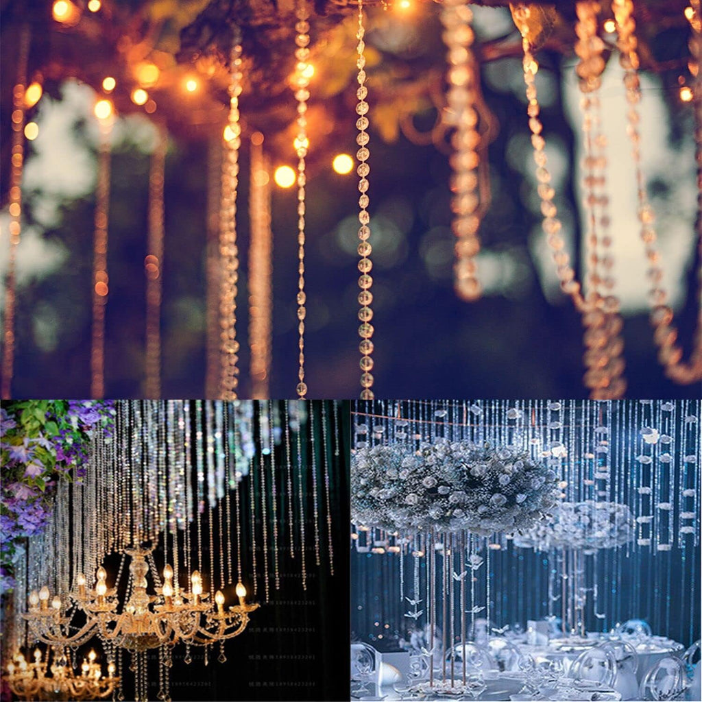 99ft Crystal Bead Garland for Christmas Tree Decorations, Iridescent Acrylic Beaded Garland Strand Roll