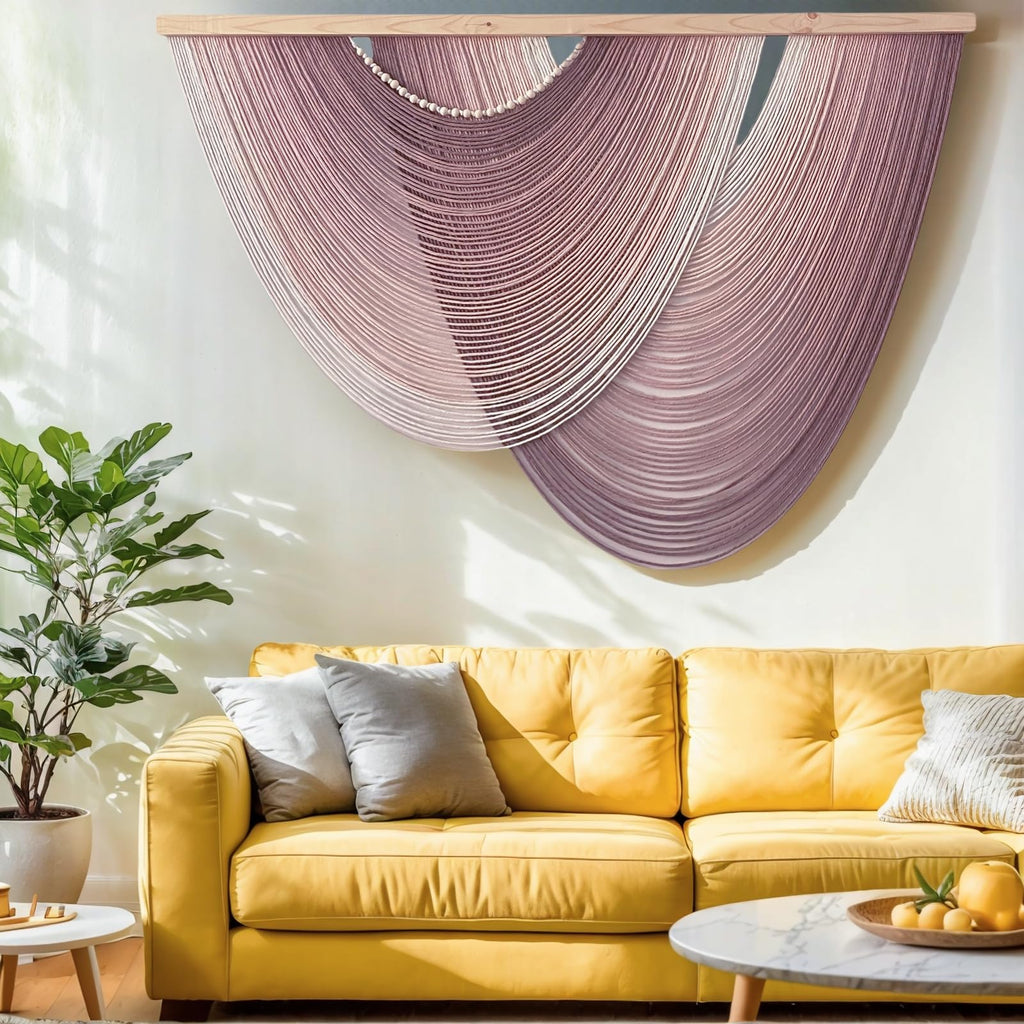 Large Macrame Wall Hanging tapestry Pink Brown Ombre-Dyed Wall Art 57"X39"