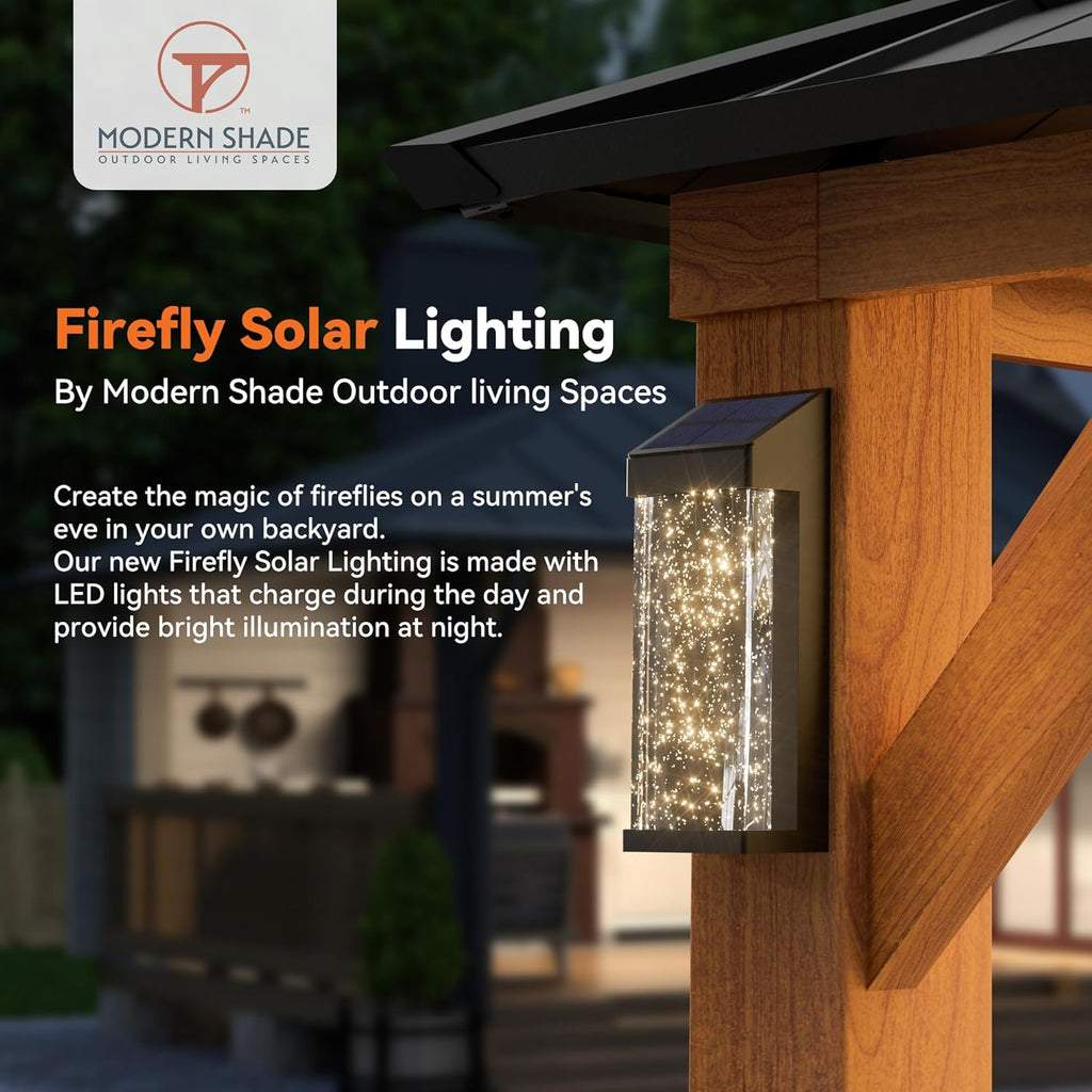 Modern Shade Hardtop Gazebo 10x12 with 4 LED Lights Wood Grain | Permanent Hard Top Gazebo with Galvanized Steel Double