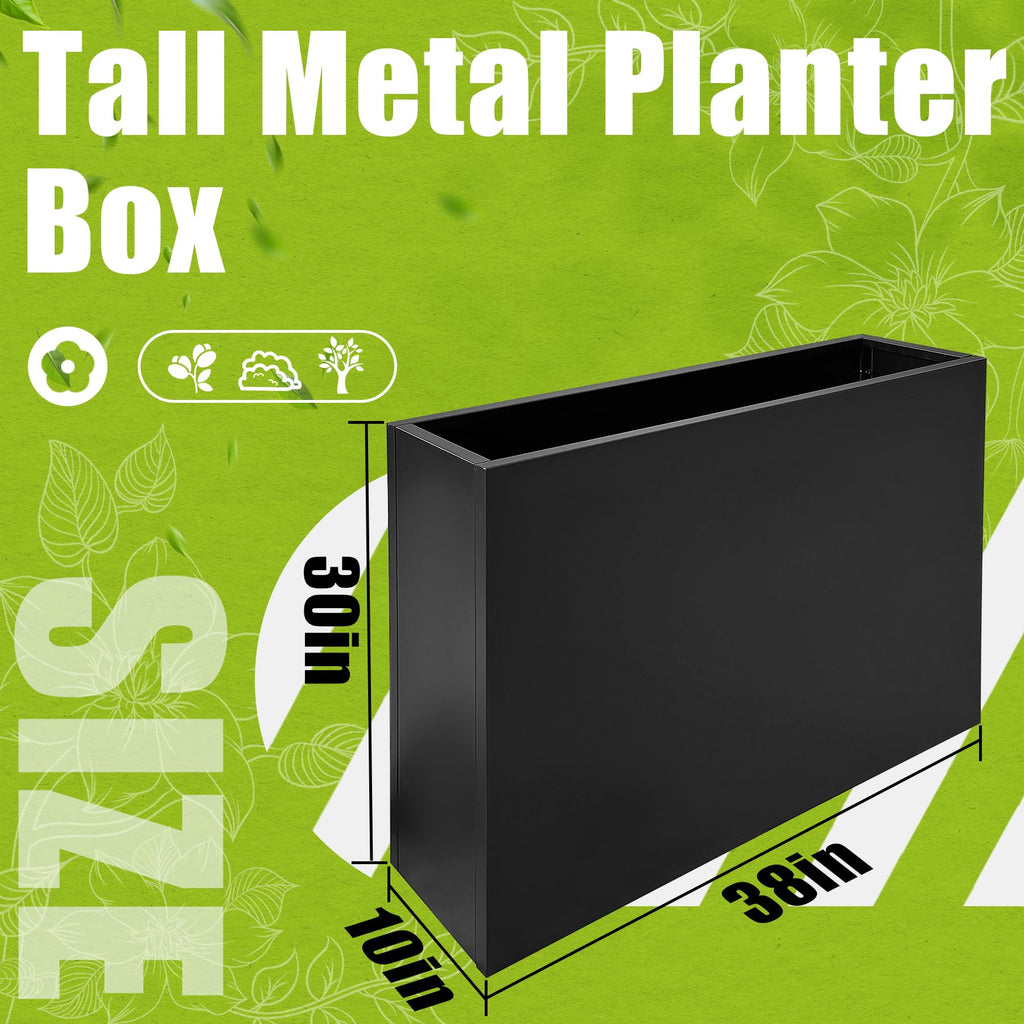Metal Planter Box 38" x 10" x 30" Large Rectangular Planter Heavy Duty Galvanized Steel Tall Plant Boxes with Insert