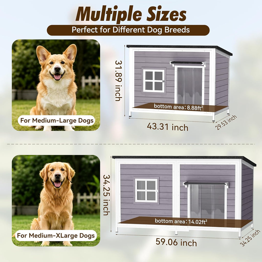 59" Extra Large Outdoor Dog House with Insulated Liner, Grey