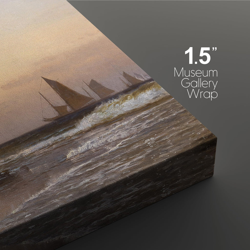 Canvas Print Wall Art Serene Sunset Seascape with Sailing Ships Classic Maritime Illustrations Modern Art Glam Pastel