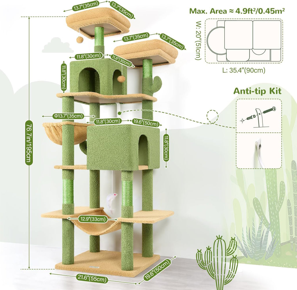 Extra Tall Cat Tree Tower for Indoor Cats, 76in, Cactus