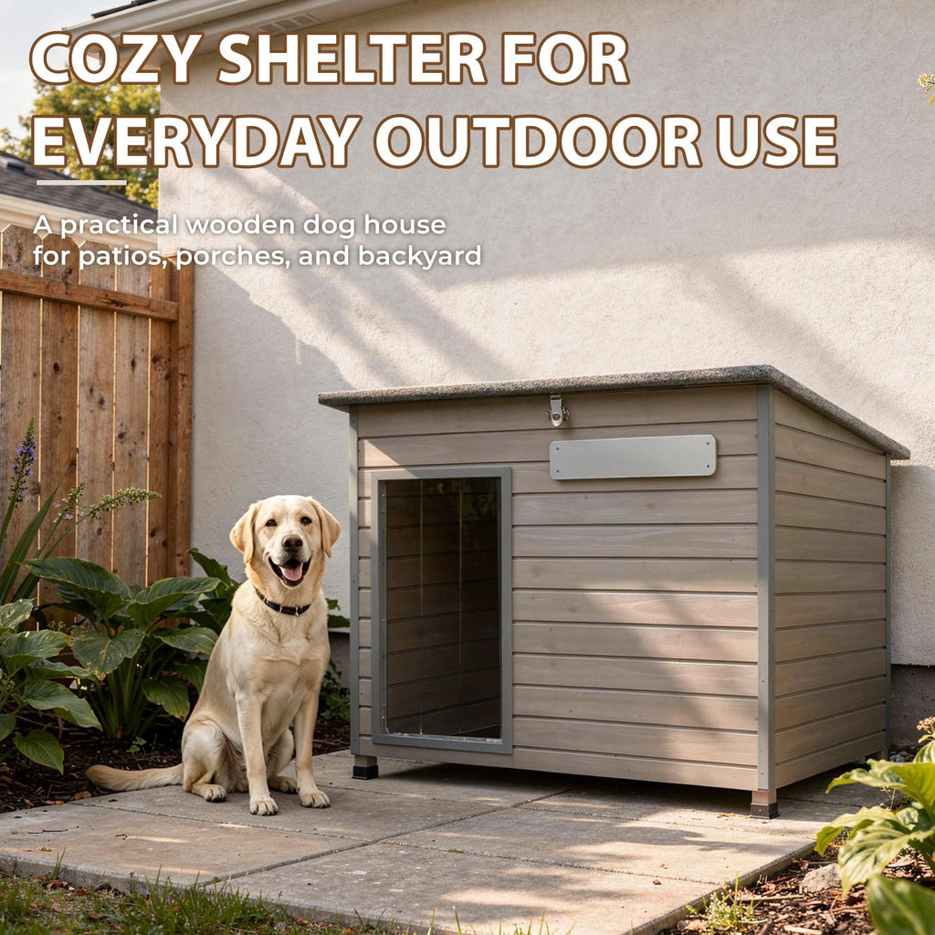 Large Dog House Outdoor, Wooden Kennel for Medium and Large Dogs