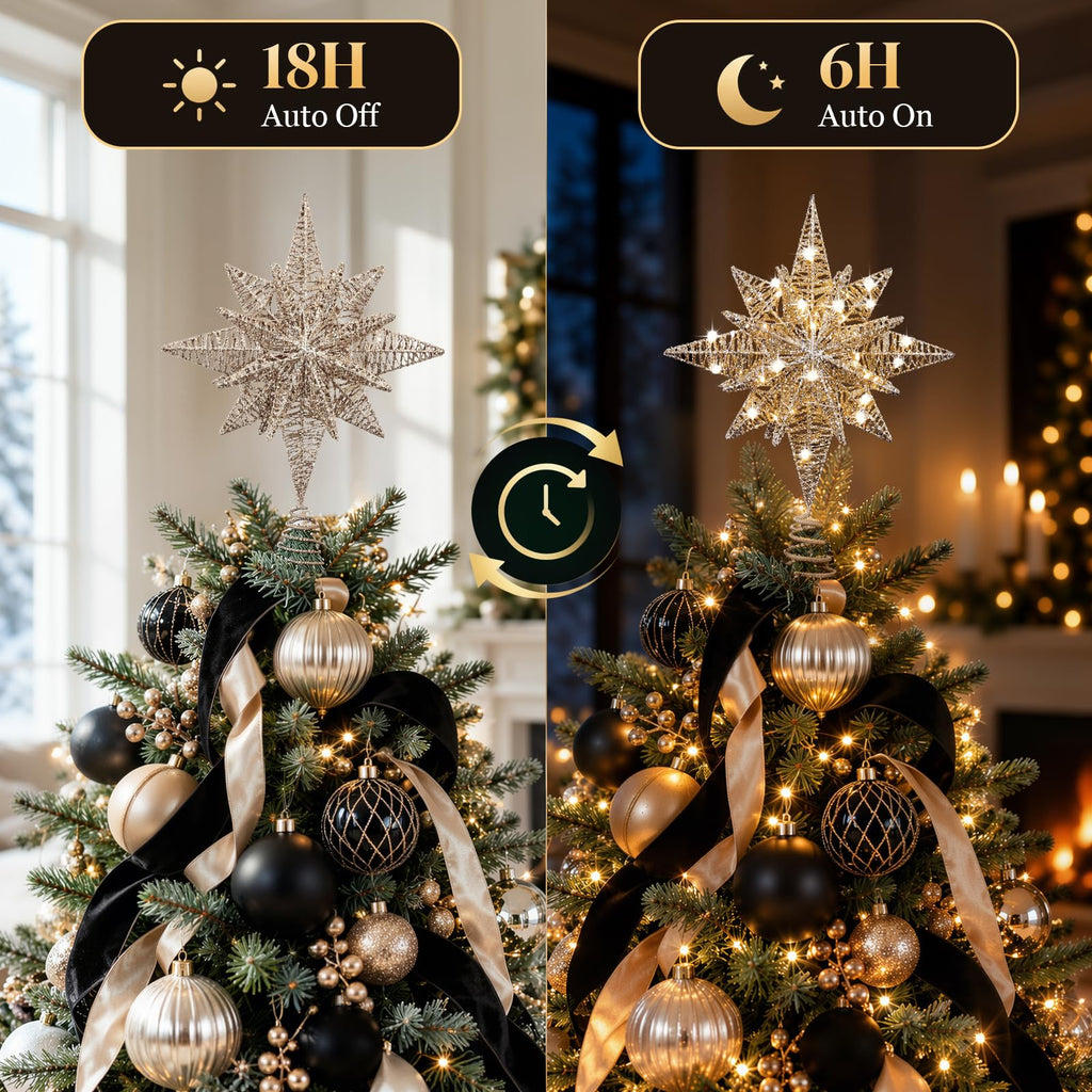 15.8" Lighted 3D Bethlehem Star Christmas Tree Topper, Champagne