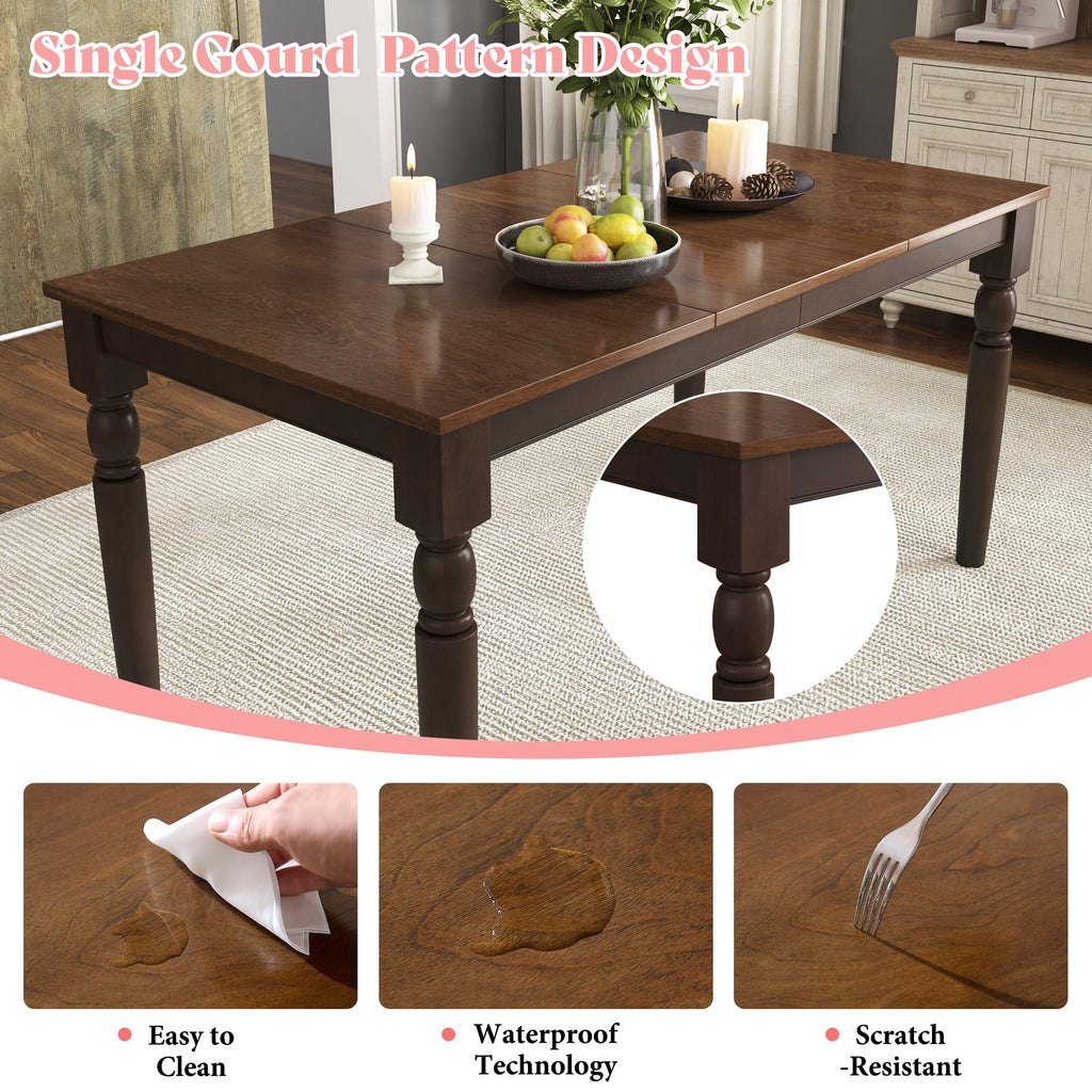 6 Piece Farmhouse Dining Set with 60" Solid Wood Table, Brown