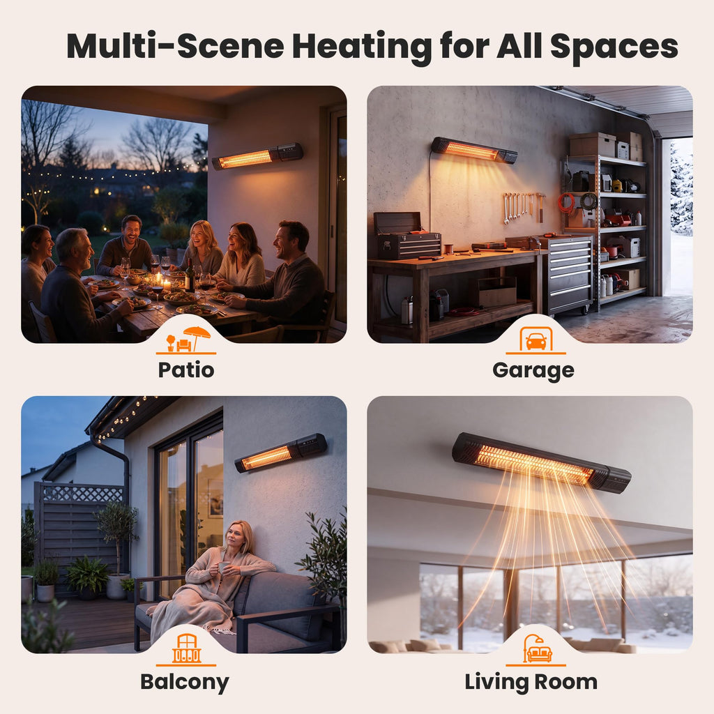 Outdoor Patio Heater, Infrared Electric Wall-Mounted Heater 1500W