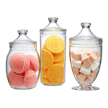 Adore - Plastic Apothecary Jars (3-Piece Set, 52/46/46 oz) (NOT Glass), Acrylic Jars with Lids, Bathroom Canisters