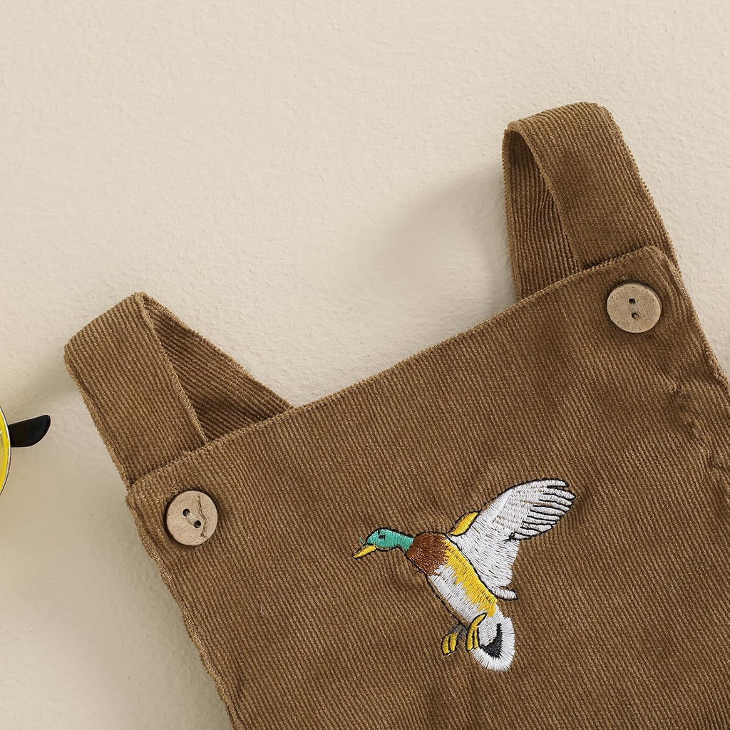 Infant Baby Boys Girls Overalls Sleeveless Mallard Duck Embroidery Corduroy Rompers Summer Outfit